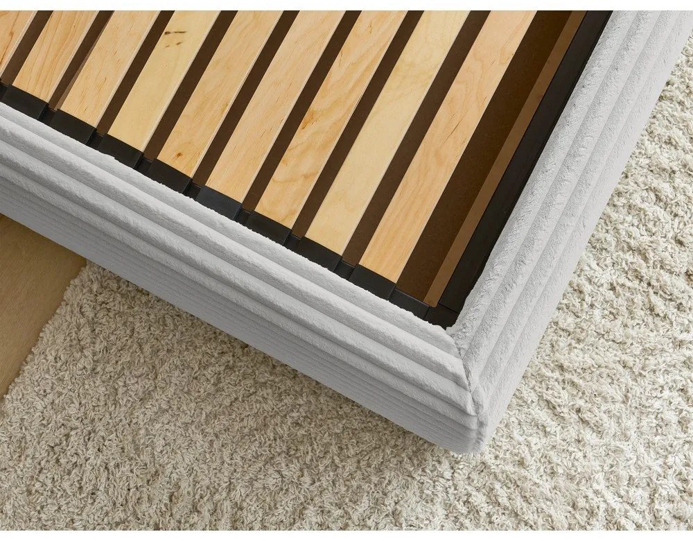 Светлосиво двойно тапицирано легло с място за съхранение с включена подматрачна рамка 160x200 cm Jade – Bobochic Paris