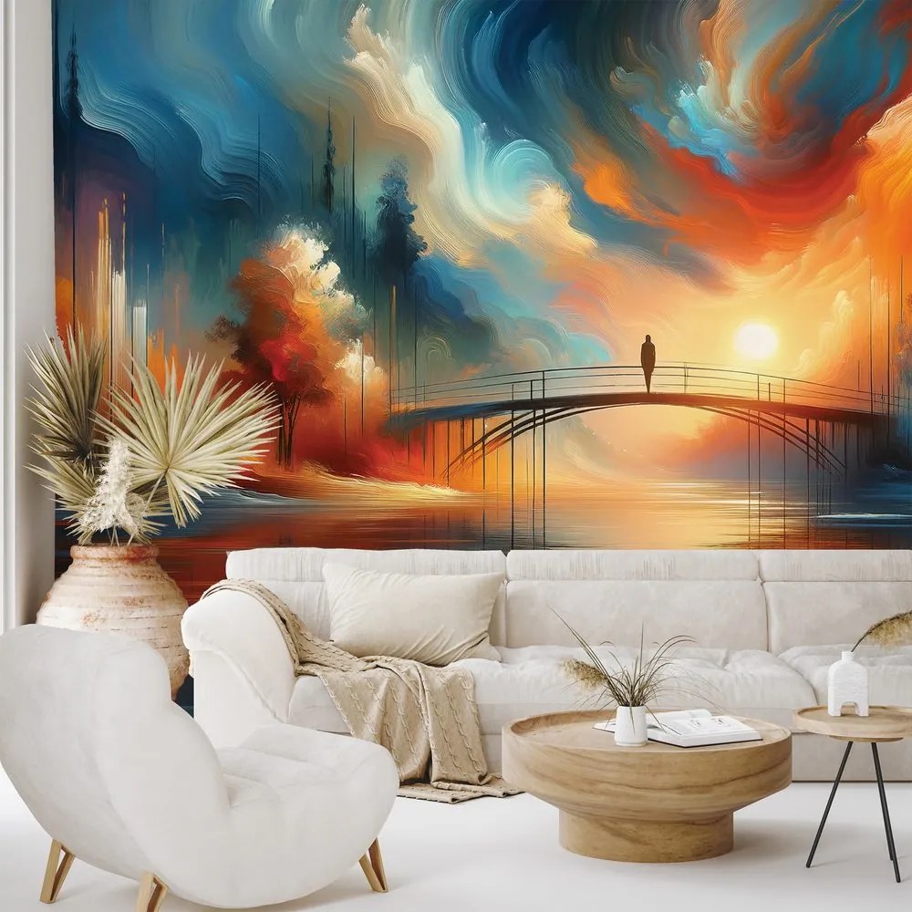 Самозалепващ тапет – Цветен залез над мост