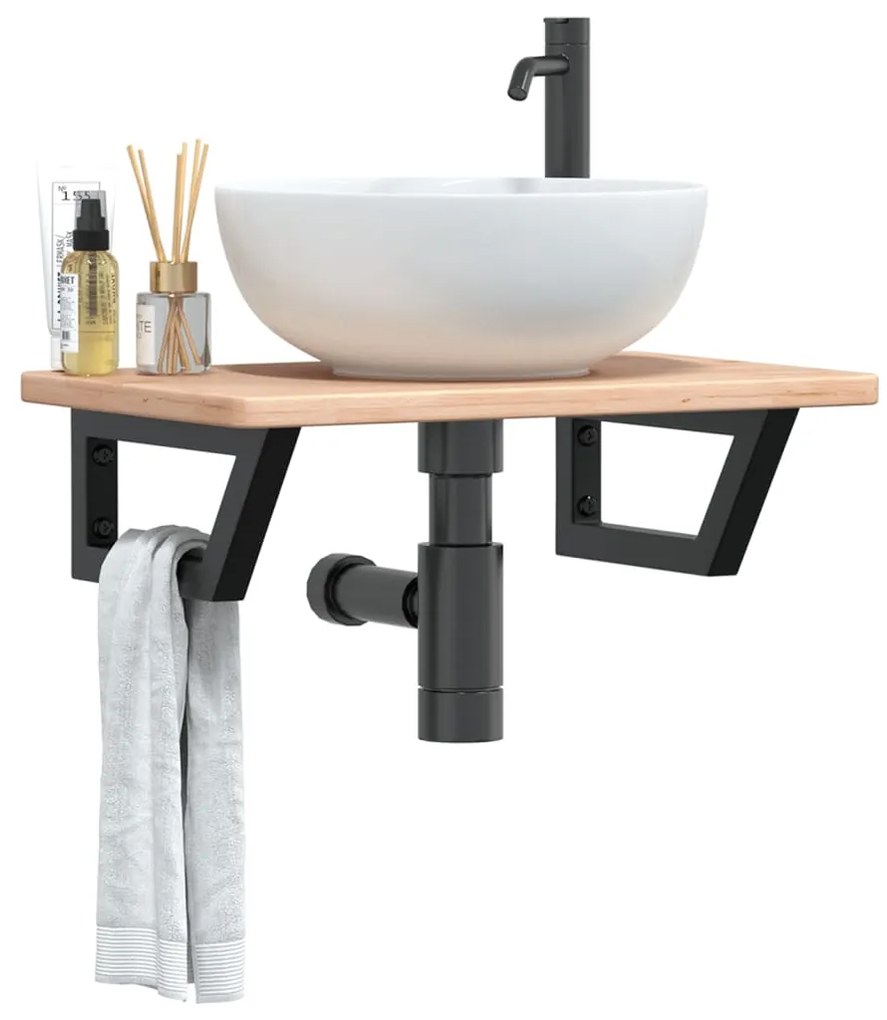 3302335 vidaXL Стенен рафт за мивка, стомана и масивно дърво дъб