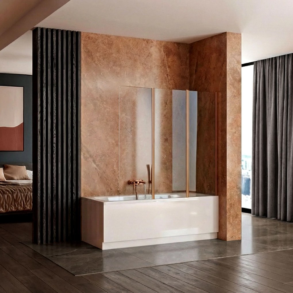 Параван подвижен за вана Rea Agat-3 120 Brush Copper