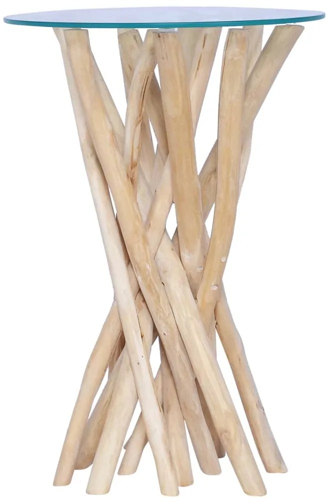 288813 vidaXL Маса за кафе със стъклен плот, 35x35x50 см, тиково дърво масив