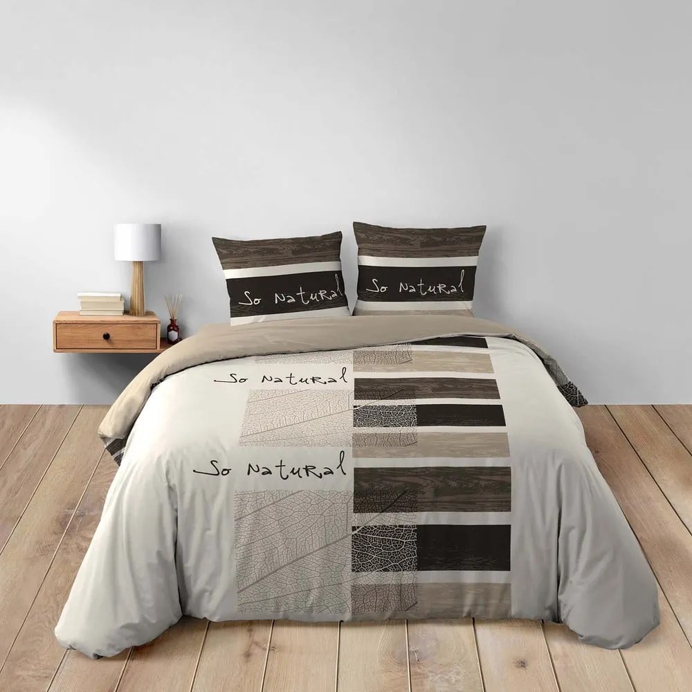 Кафяво двойно памучно спално бельо 200x200 cm So Natural – douceur d'intérieur