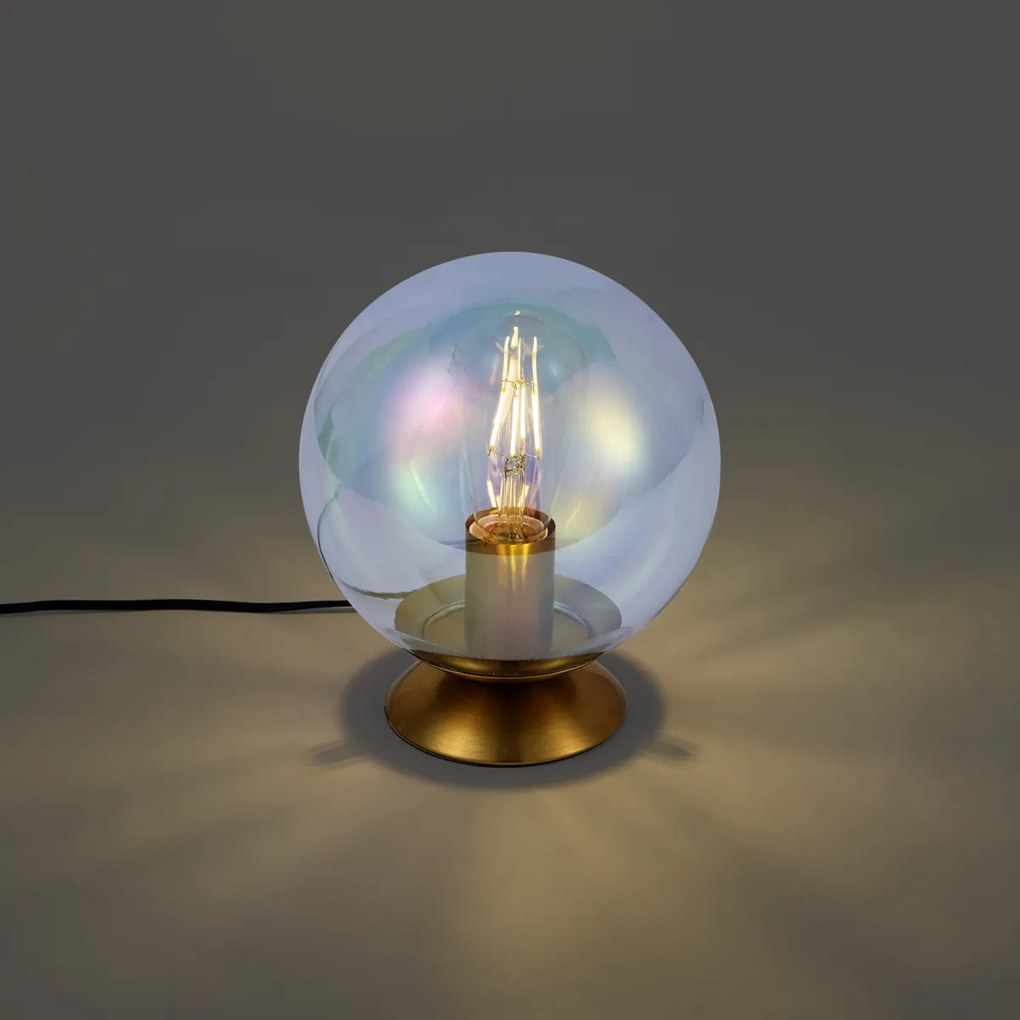 Арт Деко настолна лампа месинг с димка дъга стъкло - Pallon