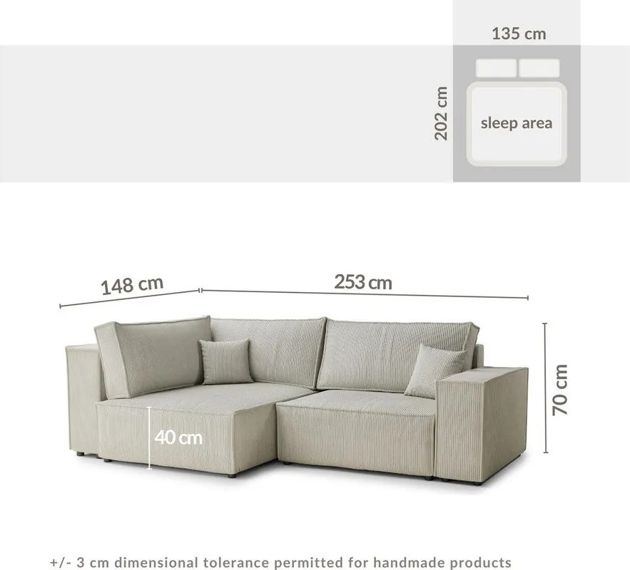 Бежов сгъваем/с място за съхранение ъглов диван от рипсено кадифе (ляв ъгъл/L форма) Tonga – Maison de Rêve