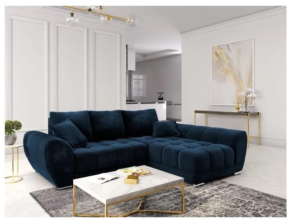 Кралско син ъглов разтегателен диван с кадифена тапицерия , десен ъгъл Nuage - Windsor &amp; Co Sofas