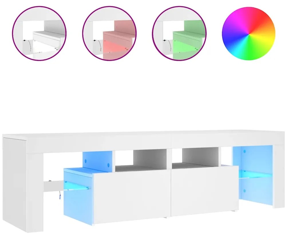 804364 vidaXL ТВ шкаф с LED осветление, бял, 140x36,5x40 см