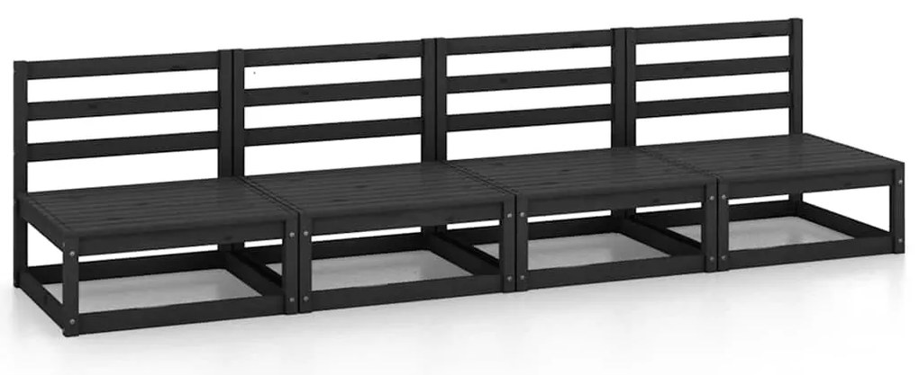 3075343 vidaXL Градински 4-местен диван, черен, бор масив