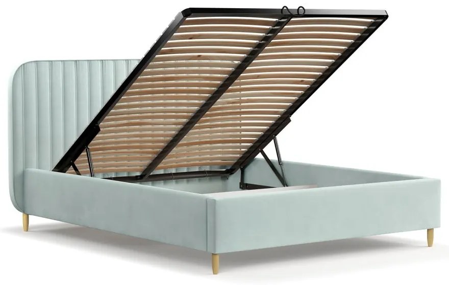 Тапицирано двойно легло с място за съхранение с включена подматрачна рамка в цвят мента 160x200 cm Noto – Maison de Rêve