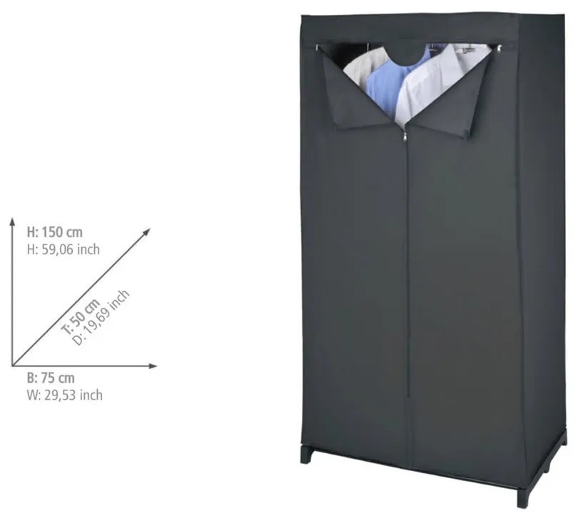 Черен текстилен гардероб 75x150 cm Deep – Wenko
