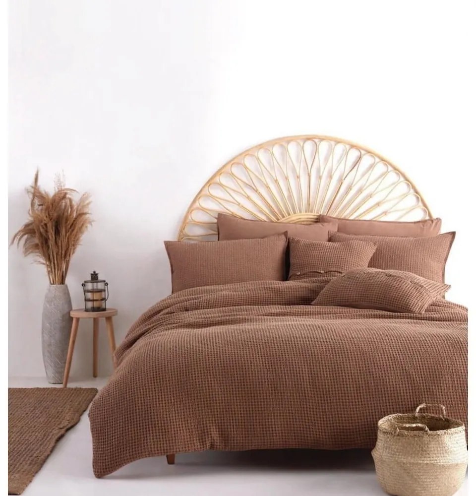 Кафяво единично спално бельо от памук Renforcé 140x200 cm Waffle Striped – Mila Home Luxury