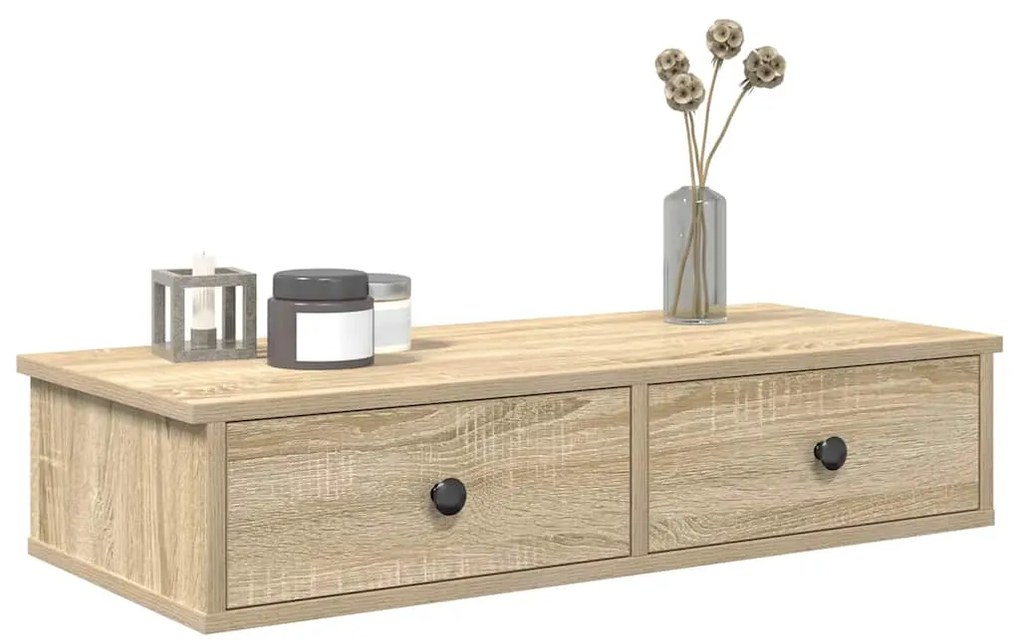 859952 vidaXL Стенен рафт с чекмеджета дъб сонома 80x34x17 см инженерно дърво