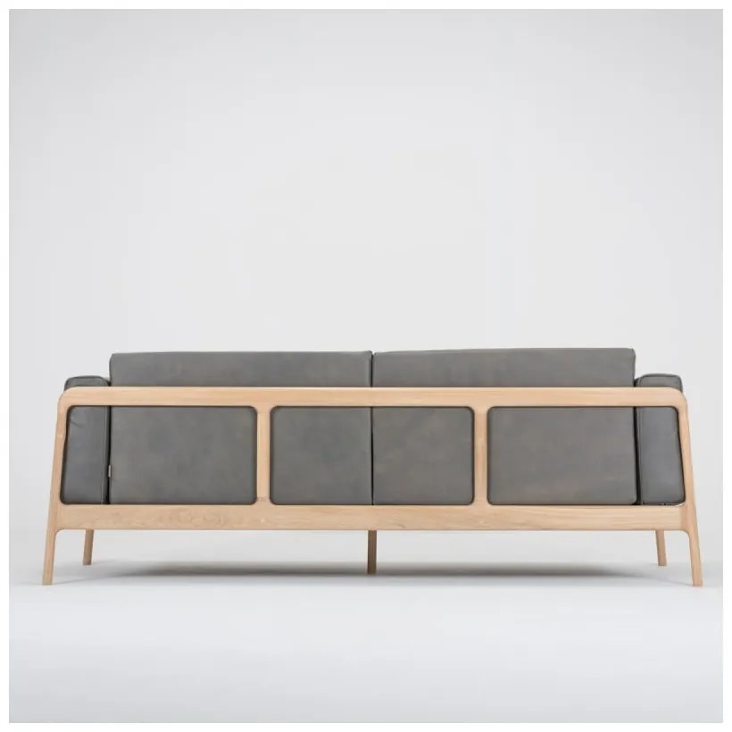 Тъмно сив диван от биволска кожа с масивна дъбова конструкция , 210 см Fawn - Gazzda