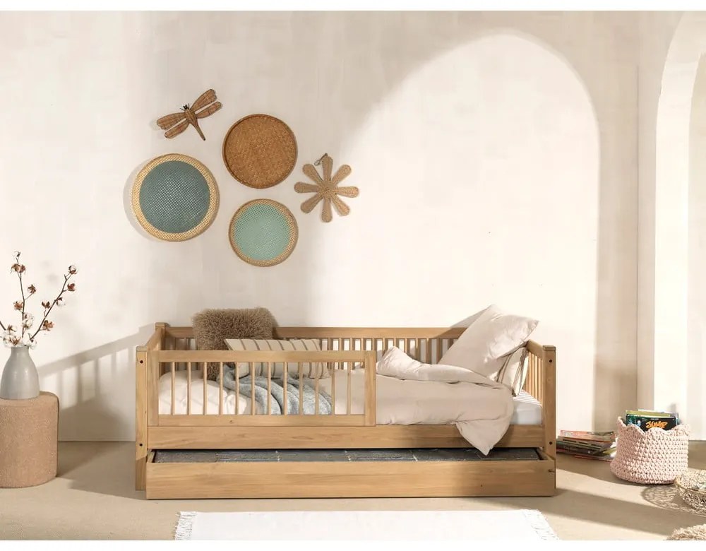 Детско разтегателно легло от масивен дъб с включена подматрачна рамка в естествен цвят 90x200 cm Forrest – Vipack