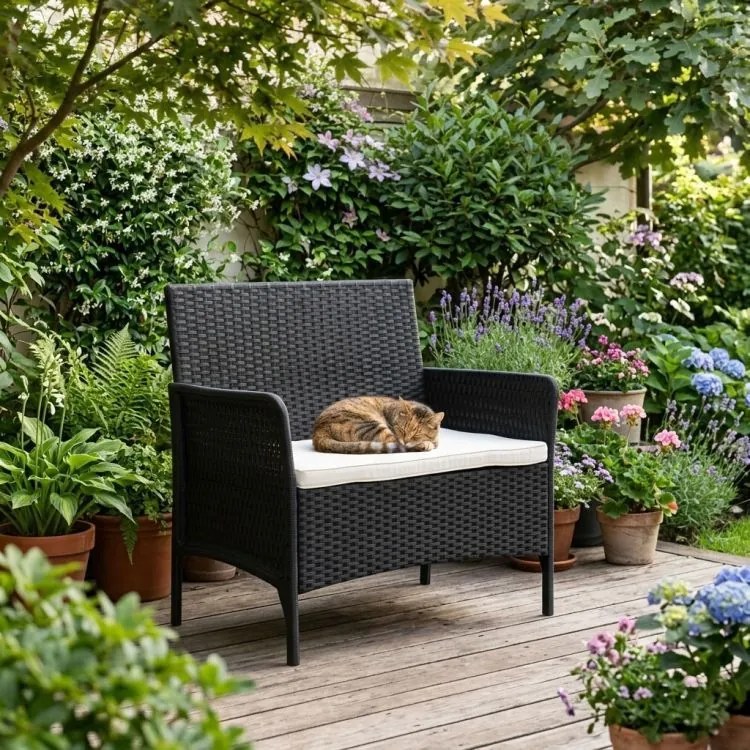 Градински диван с възглавница - ратанов диван за балкон и тераса