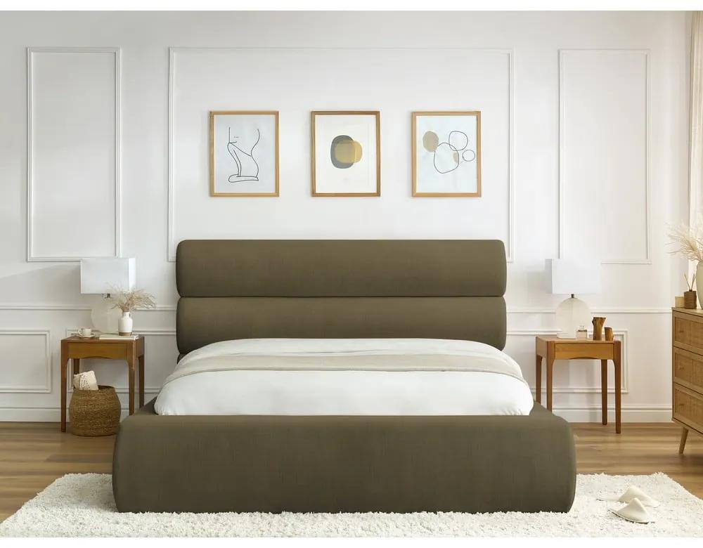 Тъмнозелено тапицирано двойно легло с място за съхранение с решетка 160x200 cm Jagna - Bobochic Paris
