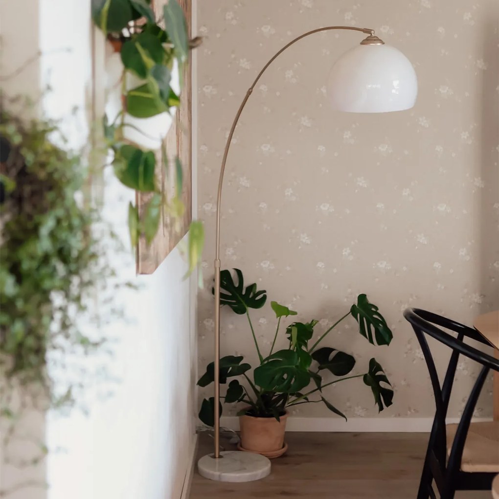 Интелигентна аркова лампа месинг с бял абажур с Wi-Fi A60 - Arc Basic