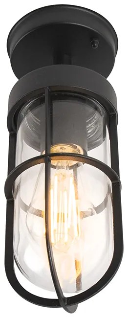 Рустикална външна таванна лампа черна със стъкло IP44 - Elza