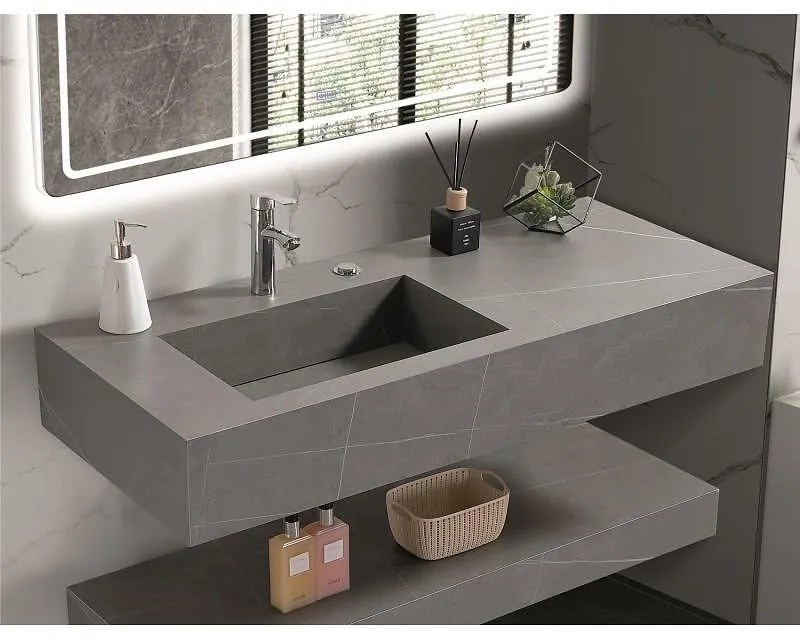 Мивка за баня PIETRA » ICL 12049/120G LEFT, стенен монтаж, кварц, сив, 120x50x18см