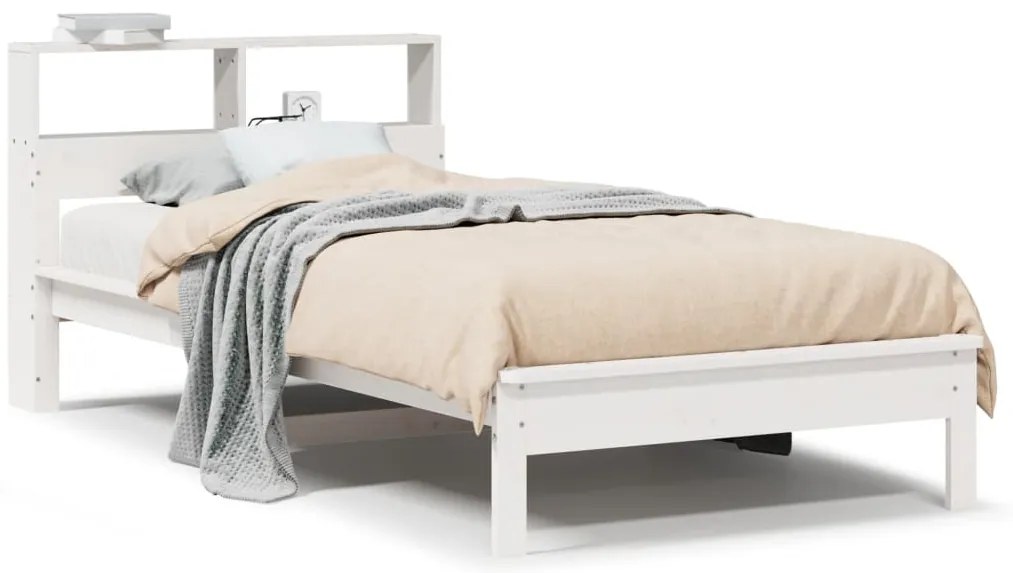 855733 vidaXL Легло с рафтове за книги, без матрак, бял, 90x190 см, бор масив