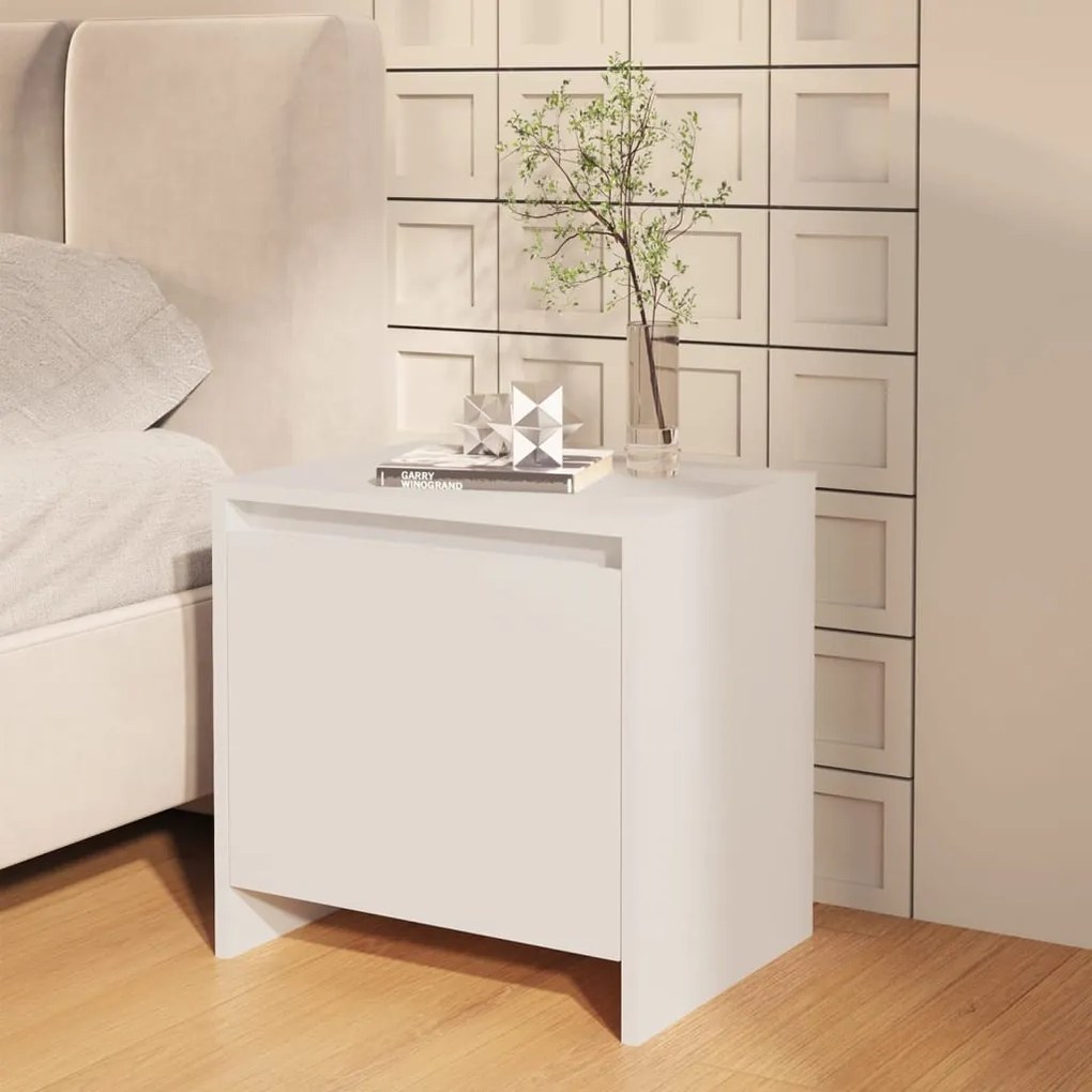 809863 vidaXL Нощно шкафче, бяло, 45x34x44,5 см, инженерно дърво