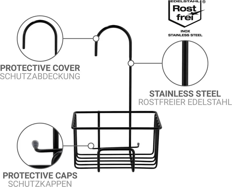 Черен висящ рафт за баня от неръждаема стомана Milito – Wenko