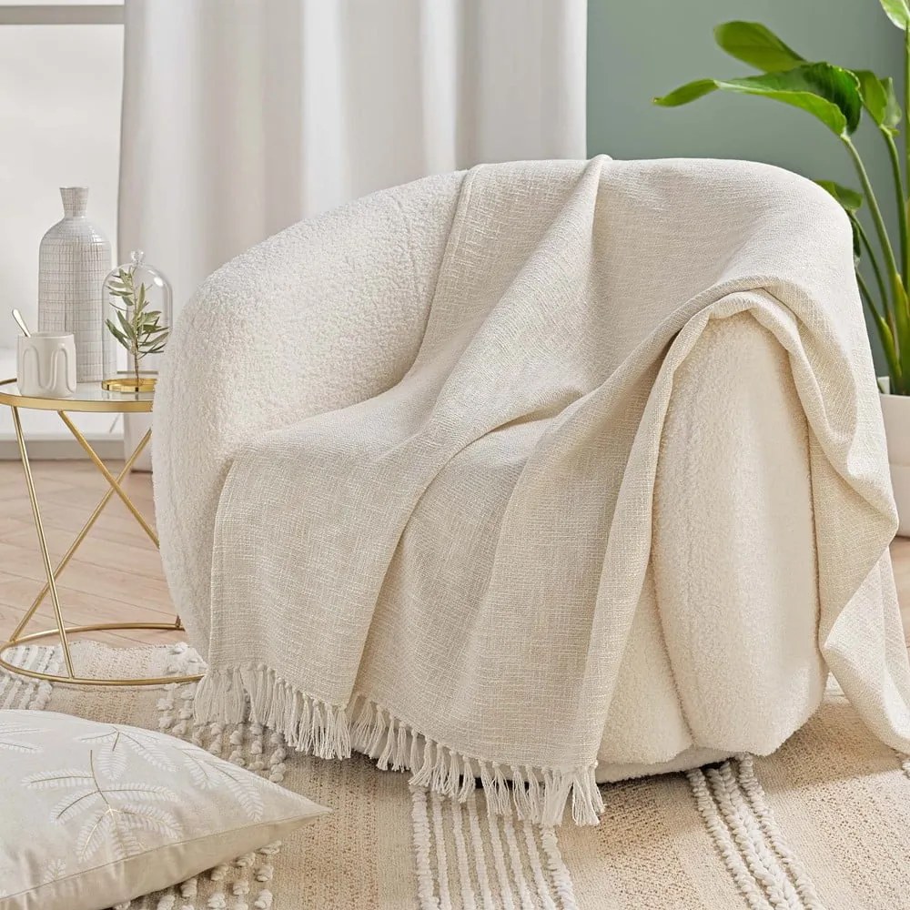 Кремаво одеяло със смес от памук 125x150 cm Ziggy – douceur d'intérieur