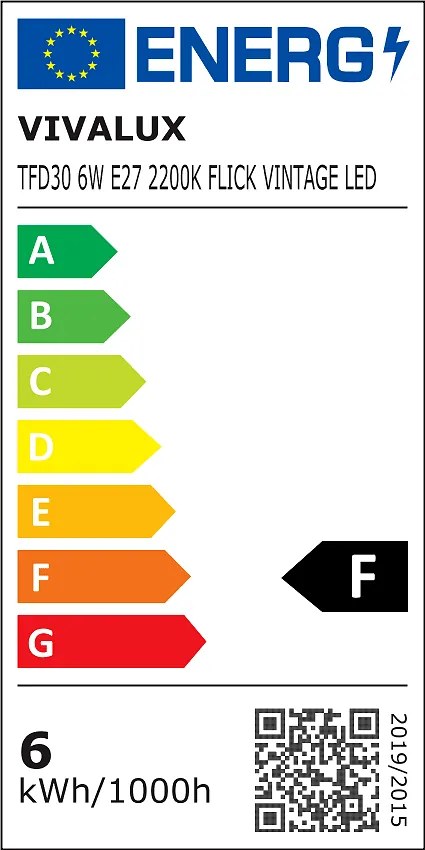 LED крушка VIVALUX FLICK VINTAGE LED, 6W, E27, 2200K