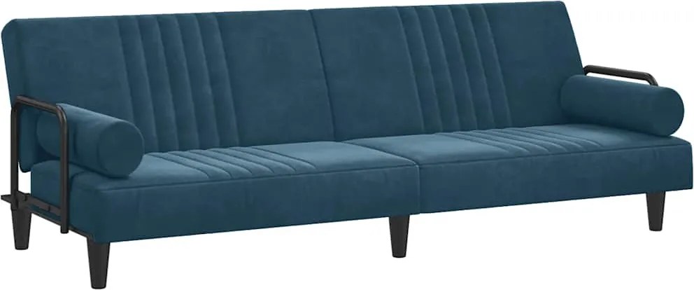 351893 vidaXL Разтегателен диван с подлакътници, син, кадифе