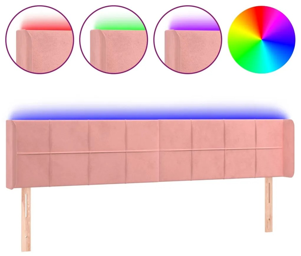 3123301 vidaXL LED горна табла за легло, розова, 183x16x78/88 см, кадифе