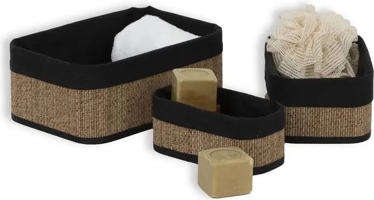 Комплект от 3 коша за съхранение 5five, Бамбук и плат, Черни
