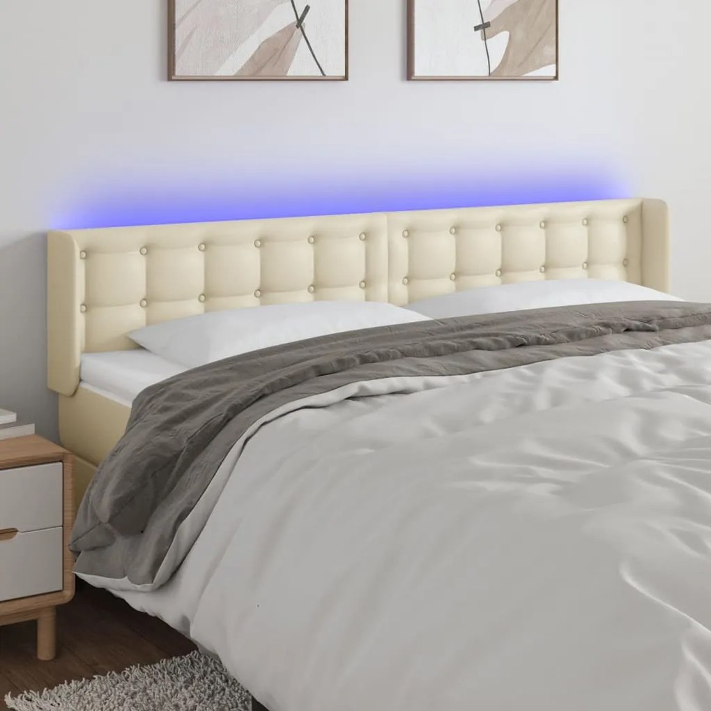 3123340 vidaXL LED горна табла за легло, кремава, 183x16x78/88 см