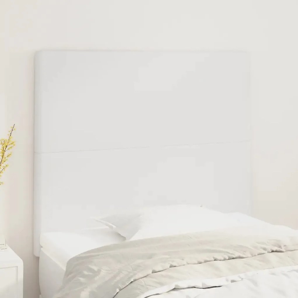 3116137 vidaXL Табла за легло, бяла, 100x5x118/128 см, изкуствена кожа