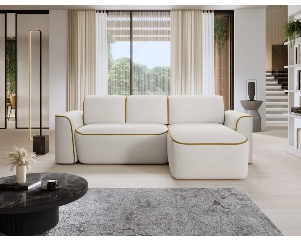 Жълт/кремав ъглов диван от прежда с примки от букле (десен ъгъл) Ume – ELTAP