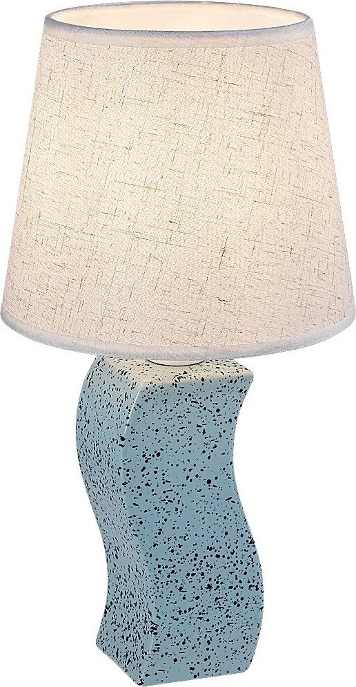 Rabalux Dayami, настолна лампа, синя керамична лампа с бежов текстилен абажур, E14 1xMAX40W, В34см, Д18см, кабел: 180см, бял PVC