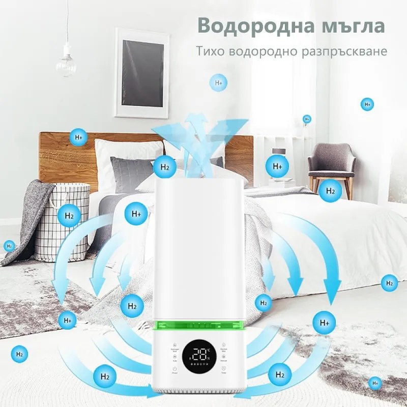 Овлажнител и стерилизатор за въздух 2в1 Attractive BREEZE, За до 40 м2, 8 л, 360мл/ч, 3 степени, Тъчскрийн, Водна и стерилизационна мъгла, Бял