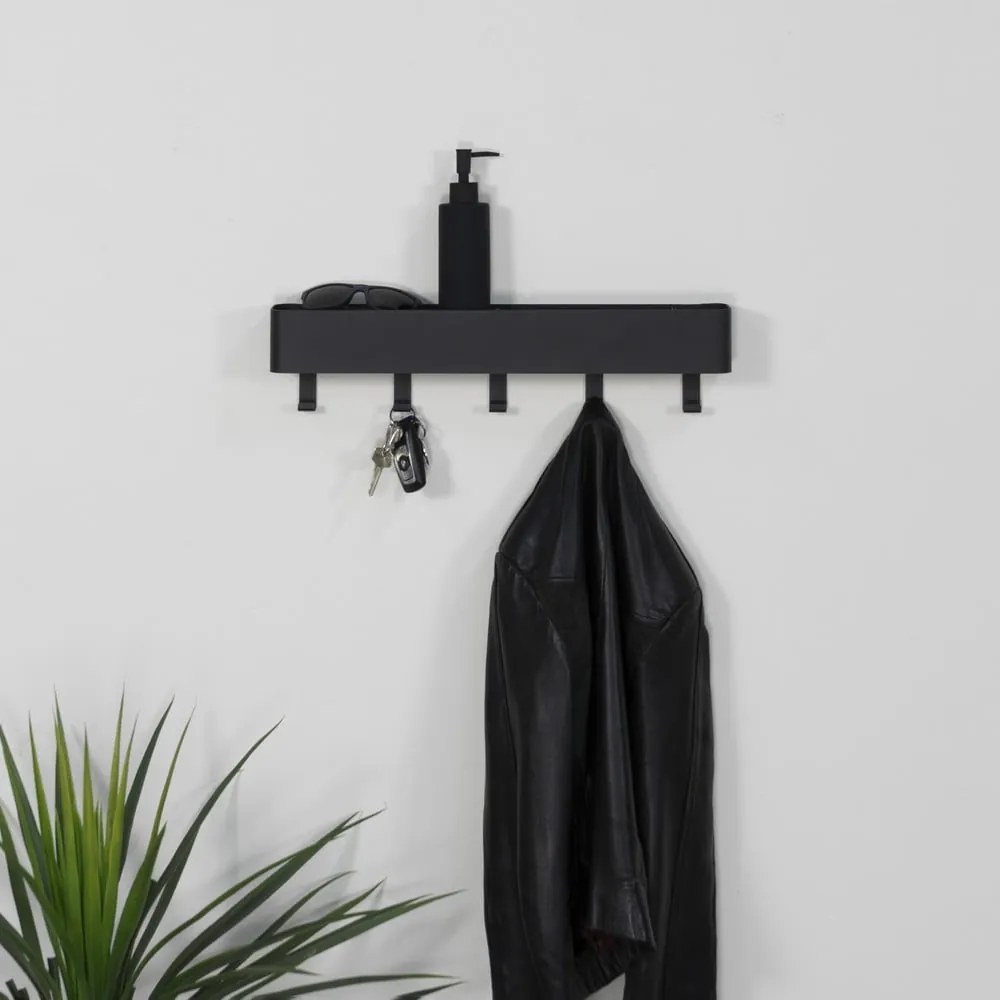 Черна метална стенна закачалка с рафт 52 cm Dax Play – Spinder Design