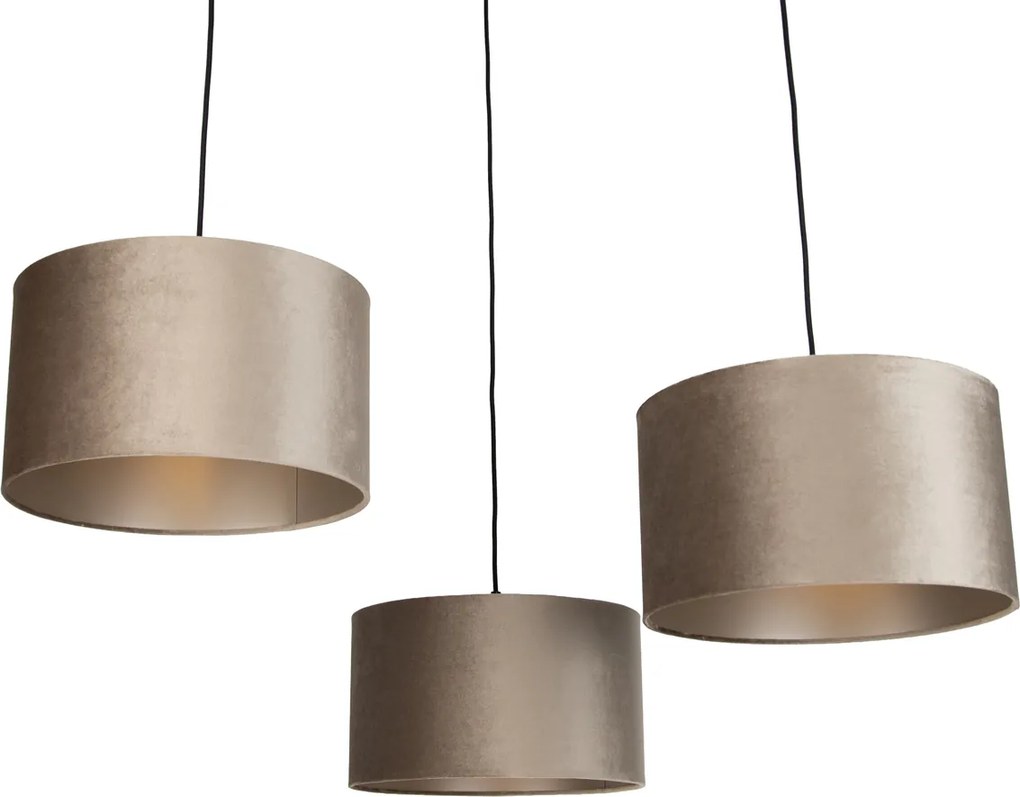 Висяща лампа черна с таупе абажур 35 см 3 светлини - Cava