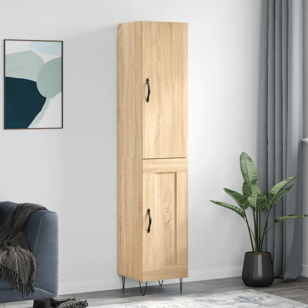 3199140 vidaXL Висок шкаф, сонома дъб, 34,5x34x180 см, инженерно дърво