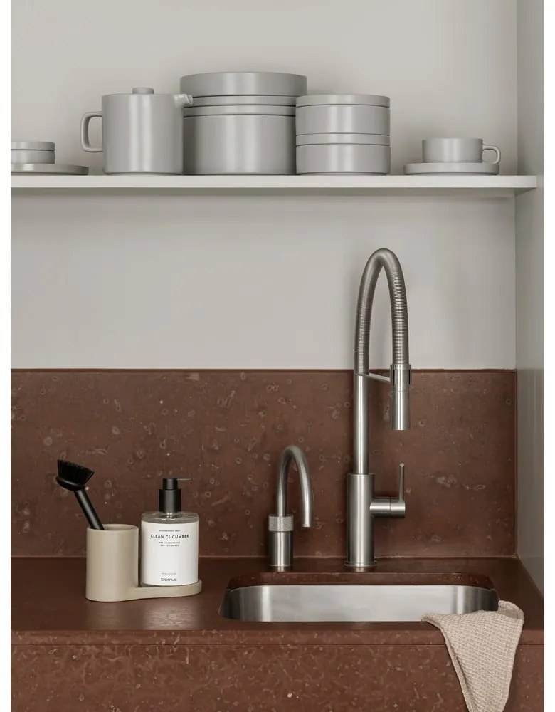 Светлосива стойка за перилни препарати от каменна керамика Piro – Blomus