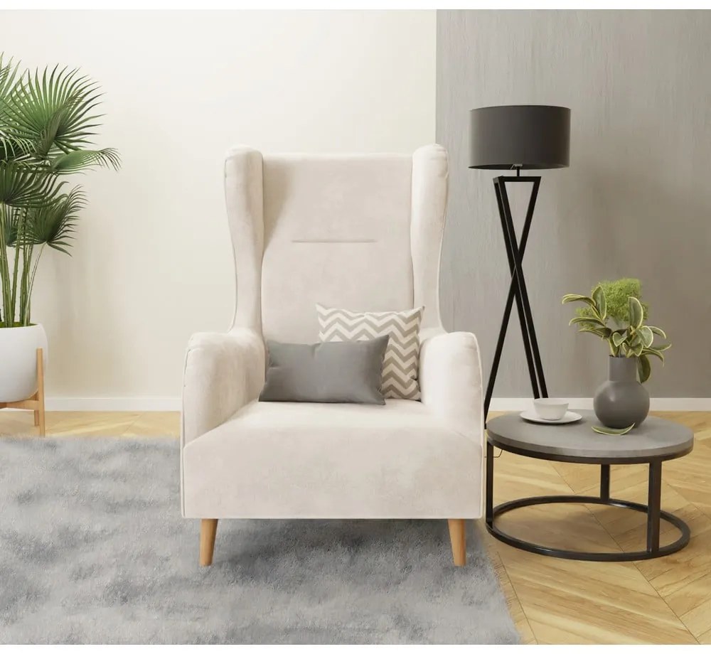 Кремаво кадифено кресло Carole - Ropez