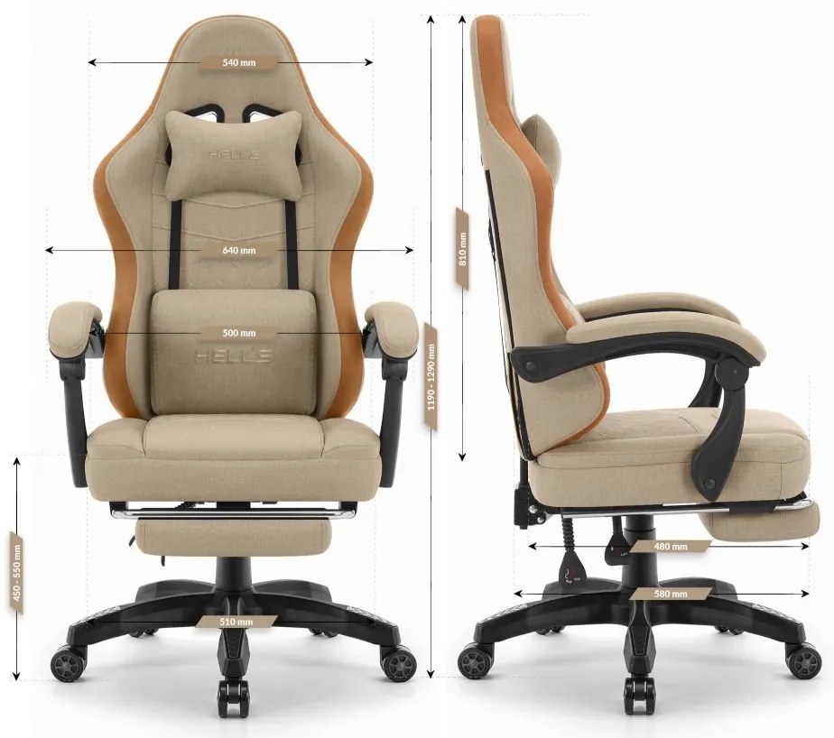Удобен геймърски и офис стол HC-1015 с поставка за крака - бежов