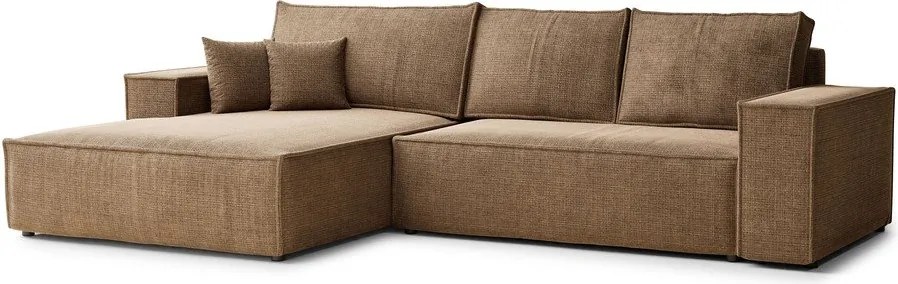 Светлокафяв шенилов сгъваем/с място за съхранение ъглов диван (ляв ъгъл) Maze – Maison de Rêve