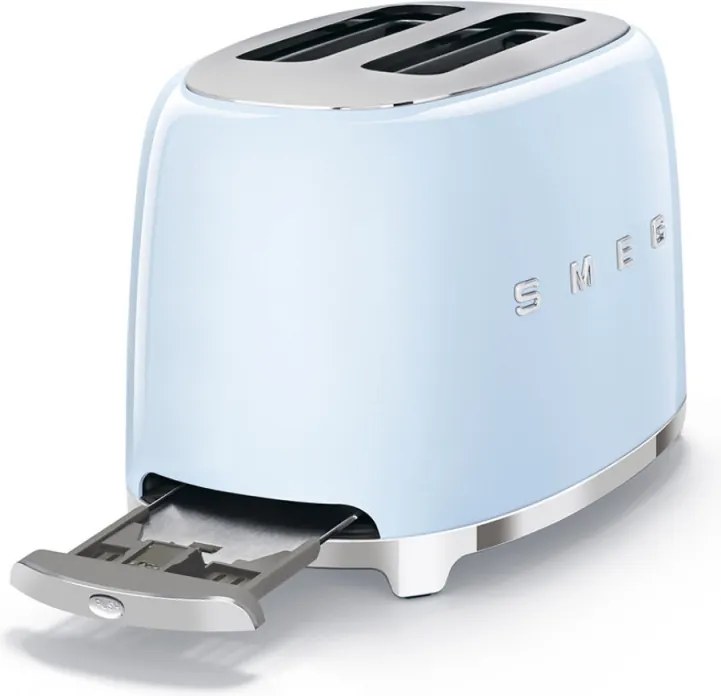 Тостер за хляб SMEG 50's Style TSF01PBEU, 950W, 2 филии, 6 нива, Тавичка за трохи, Вграден кабел, Неръждаема стомана, Син