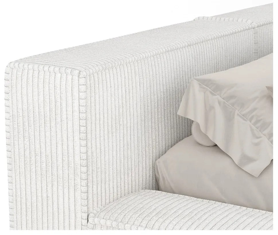 Кремаво двойно легло 200x200 cm тапицирано с място за съхранение с включена подматрачна рамка Voliera – Maison de Rêve