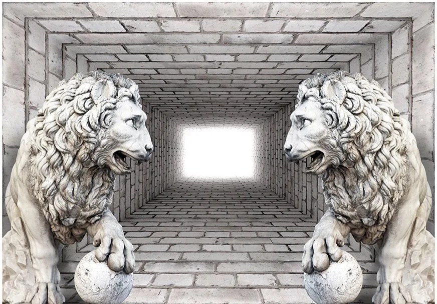 Самозалепващ се фототапет - Stone Lions - 343x245