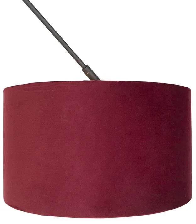 Висяща лампа черна с червена кадифена абажур със злато 35 см - Blitz