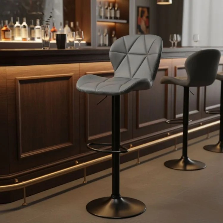 Регулируем на височина въртящ се бар стол с облегалка Черен