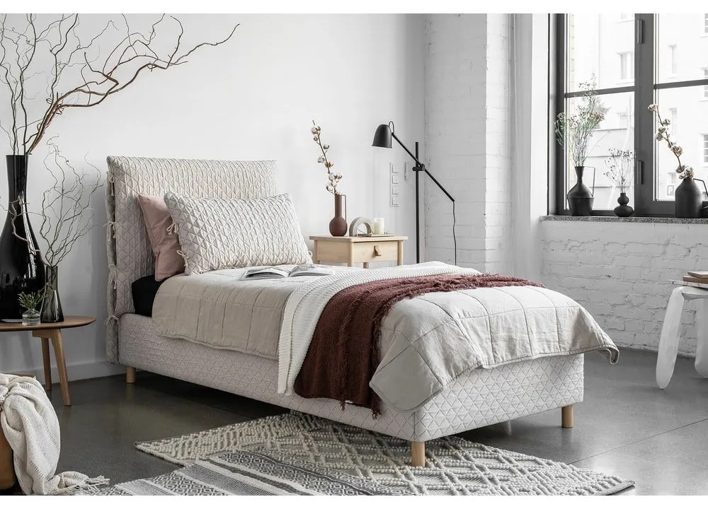 Бежово тапицирано единично легло и решетка 90x200 cm Sleepy Luna - Miuform