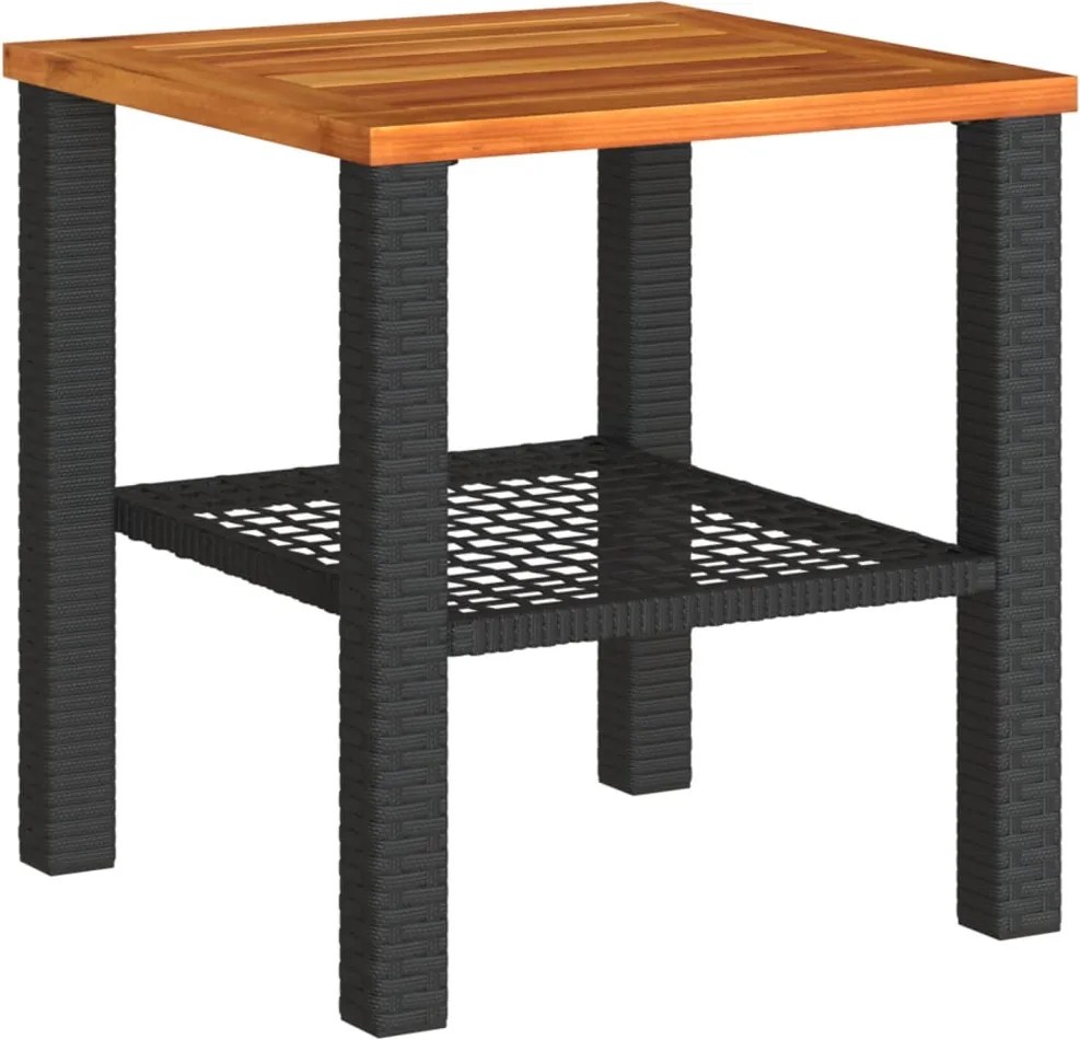 Градинска маса, черна, 40x40x42 см, полиратан и акациево дърво