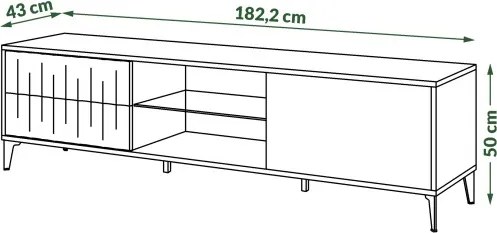 Шкаф РИМИНИ РТВ-182СК Елегантен Орех/Черно - МОДЕРЕН ТВ ШКАФ С ЧЕКМЕДЖЕТА/РАФТОВЕ И НАБРАЗДЕНИ ФРОНТОВЕ